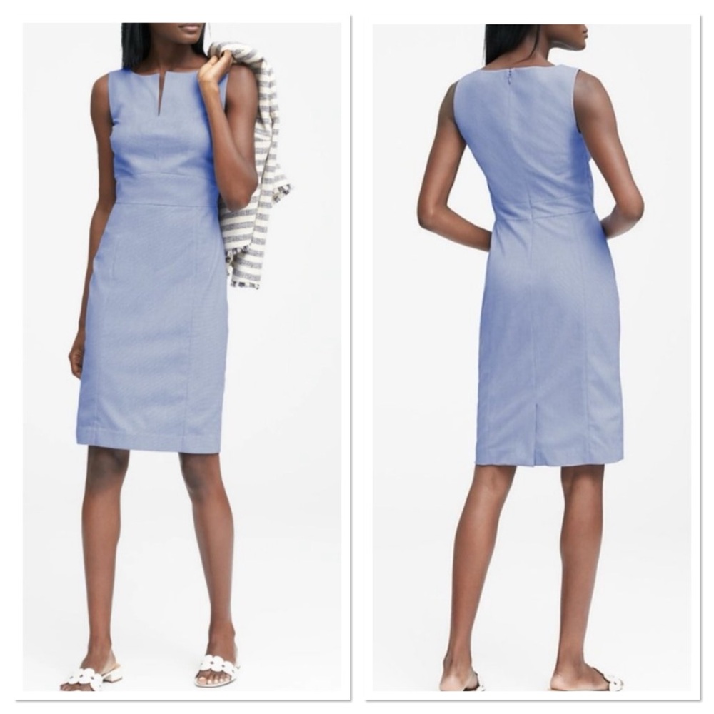 Banana Republic Birdseye Paneled Sheath Dress Blue Periwinkle Sz 8